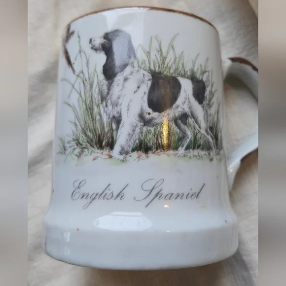 Vintage Enesco Speckled Stoneware Mugs Sporting Dogs Set Of 4 - Picture 9 of 9